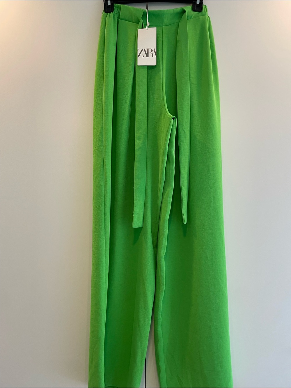 Zara Bright Green Wide-Leg Tie-Waist Pants